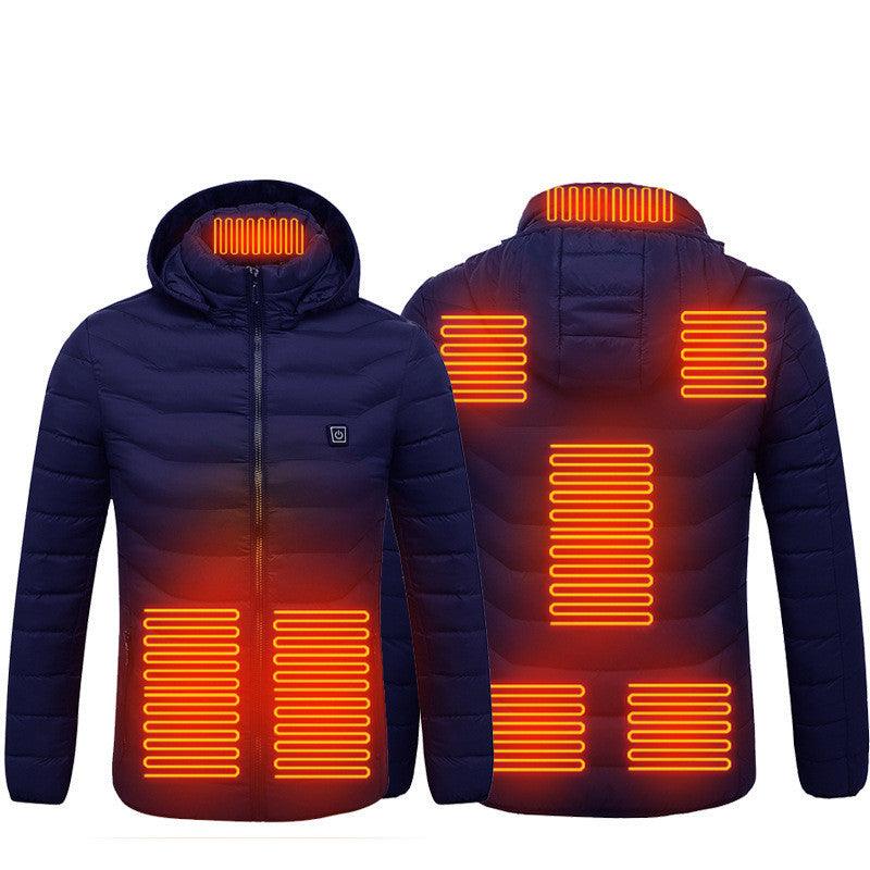 Men Heated Puffer Jacket Electric Heating Coat Insulated Hood Windbreaker 9Heat Zones - Shopylife -