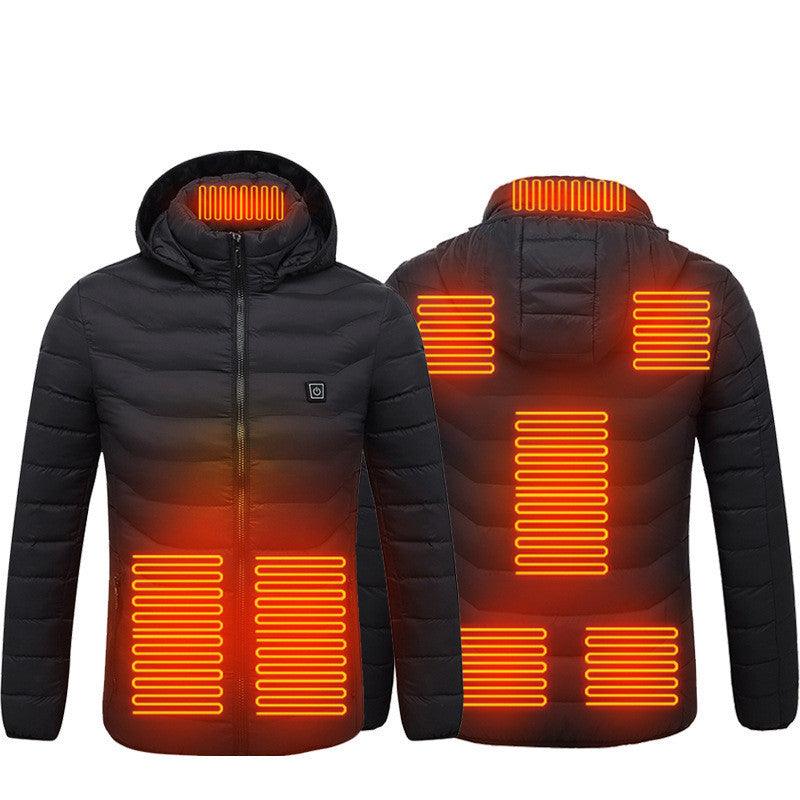 Men Heated Puffer Jacket Electric Heating Coat Insulated Hood Windbreaker 9Heat Zones - Shopylife -