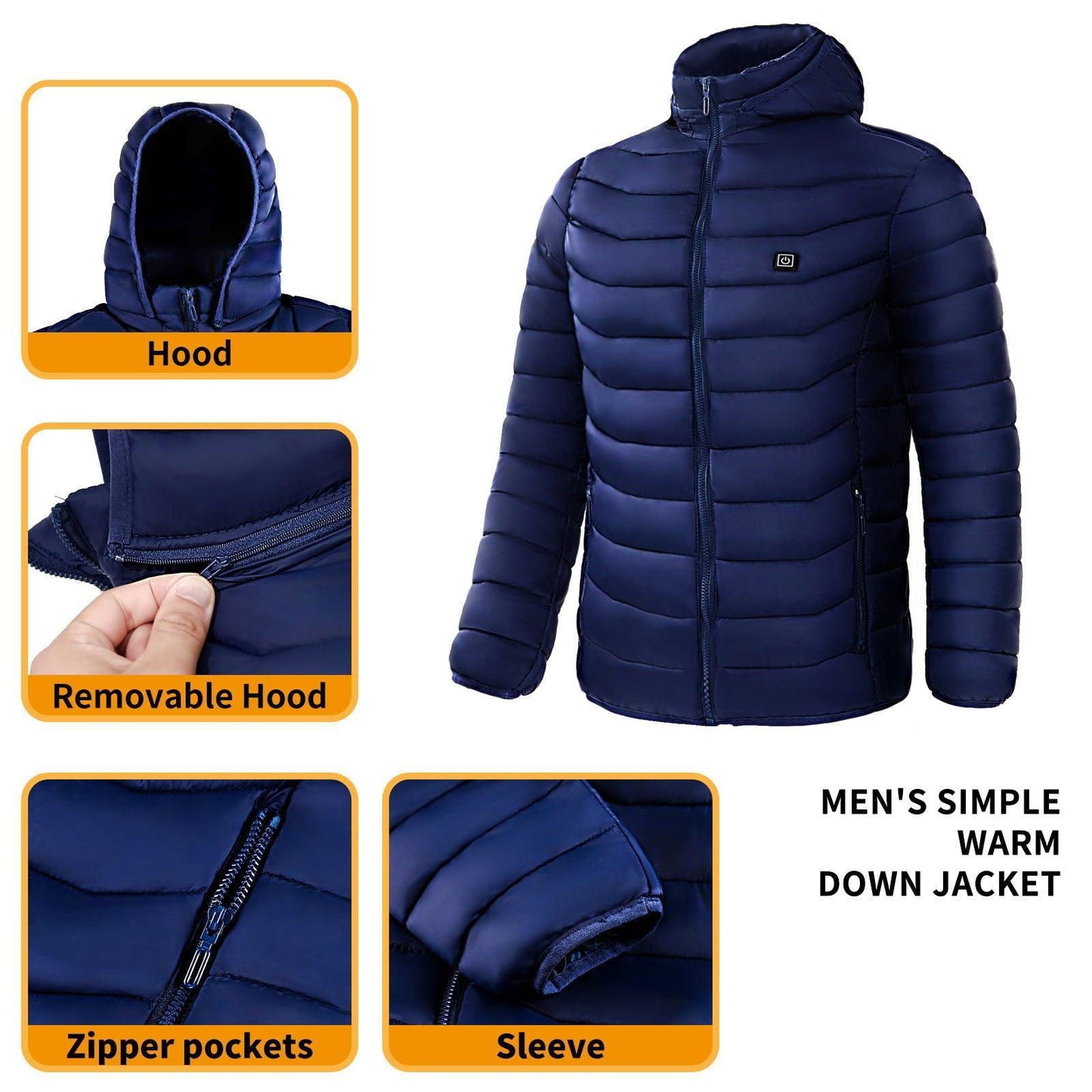 Men Heated Puffer Jacket Electric Heating Coat Insulated Hood Windbreaker 9Heat Zones - Shopylife -