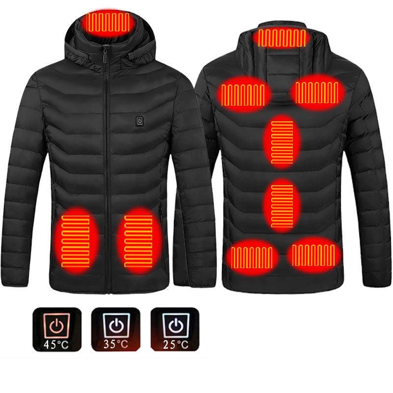 Men Heated Puffer Jacket Electric Heating Coat Insulated Hood Windbreaker 9Heat Zones - Shopylife -