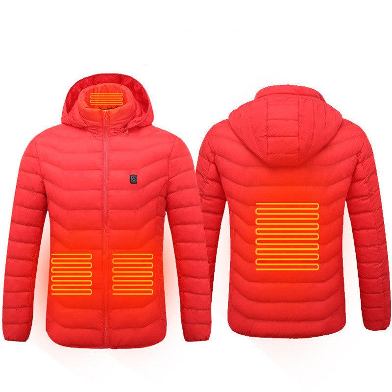Men Heated Puffer Jacket Electric Heating Coat Insulated Hood Windbreaker 9Heat Zones - Shopylife -