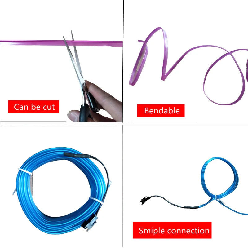 1M/3M/5M Car Interior Led Decorative Lamp EL Wiring Neon Strip For Auto DIY Flexible Ambient Light USB Party Atmosphere Diode Shopylife