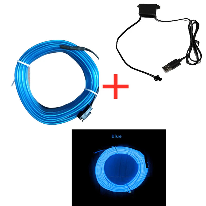 1M/3M/5M Car Interior Led Decorative Lamp EL Wiring Neon Strip For Auto DIY Flexible Ambient Light USB Party Atmosphere Diode Shopylife