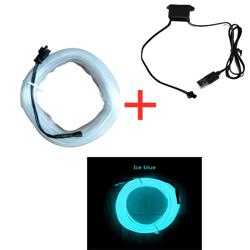 1M/3M/5M Car Interior Led Decorative Lamp EL Wiring Neon Strip For Auto DIY Flexible Ambient Light USB Party Atmosphere Diode Shopylife