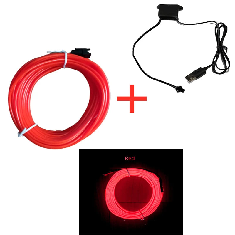 1M/3M/5M Car Interior Led Decorative Lamp EL Wiring Neon Strip For Auto DIY Flexible Ambient Light USB Party Atmosphere Diode Shopylife