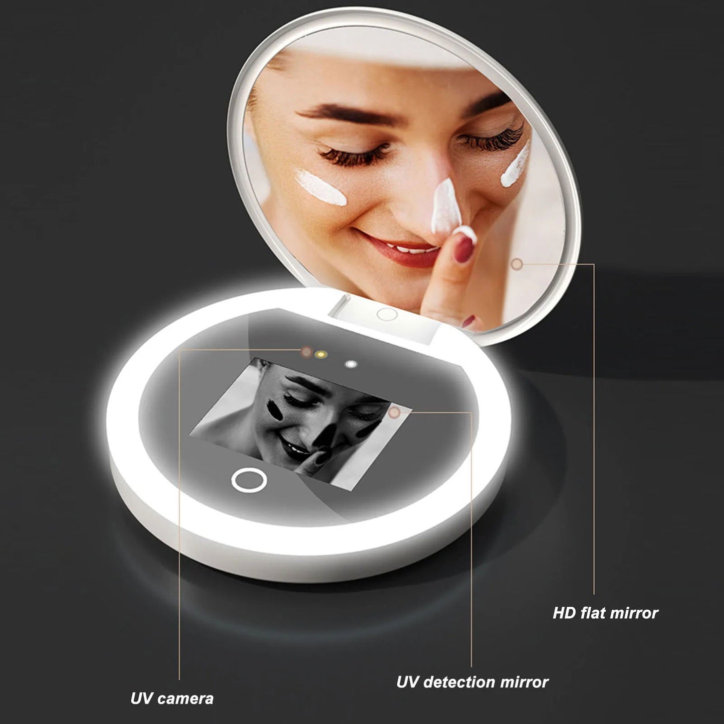 UV Mirror Sunscreen Testing Camera with Light 2X Magnification Travel Makeup 3.5in Pocket Size L - Shopylife