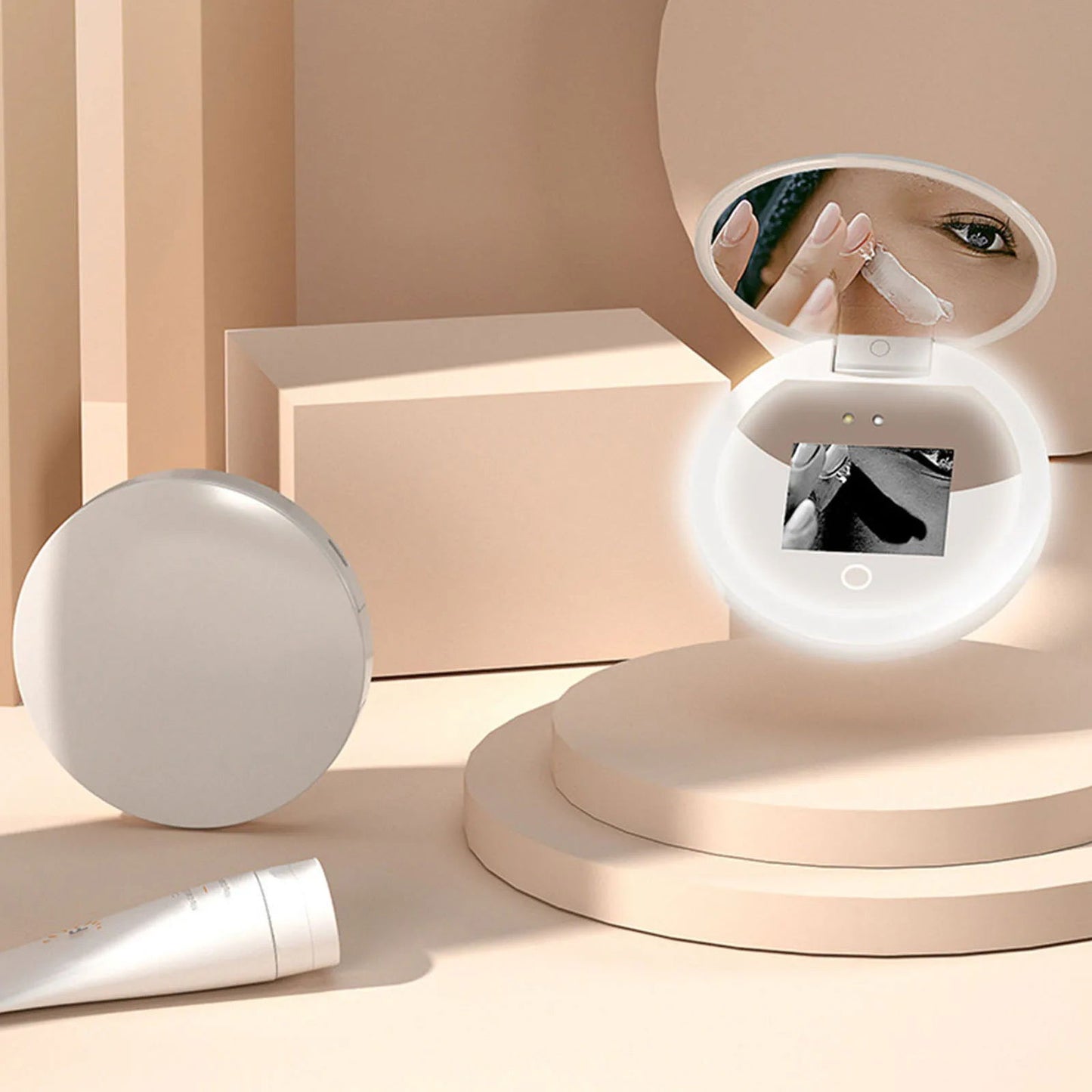 UV Mirror Sunscreen Testing Camera with Light 2X Magnification Travel Makeup 3.5in Pocket Size L - Shopylife