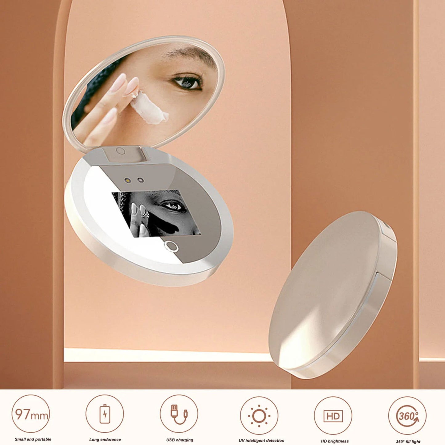UV Mirror Sunscreen Testing Camera with Light 2X Magnification Travel Makeup 3.5in Pocket Size L - Shopylife