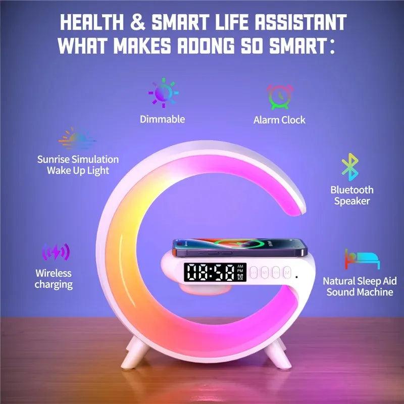 Wireless Charger Pad Stand Speaker TF Card RGB Night Light Lamp Alarm Clock Fast Charging Station Dock for iPhone Samsung Xiaomi - Shopylife