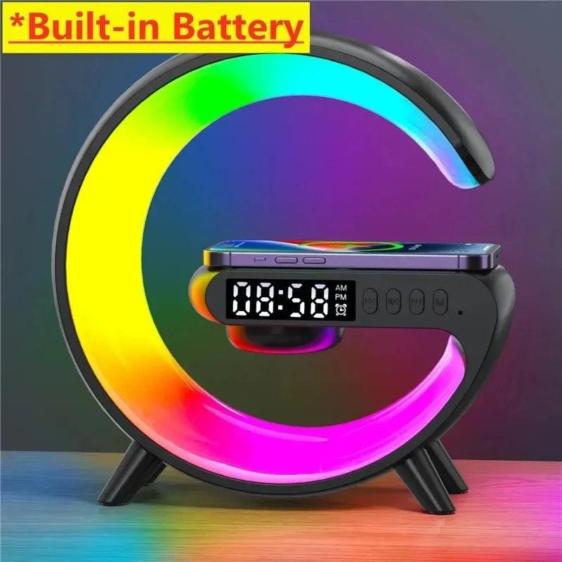 Wireless Charger Pad Stand Speaker TF Card RGB Night Light Lamp Alarm Clock Fast Charging Station Dock for iPhone Samsung Xiaomi - Shopylife