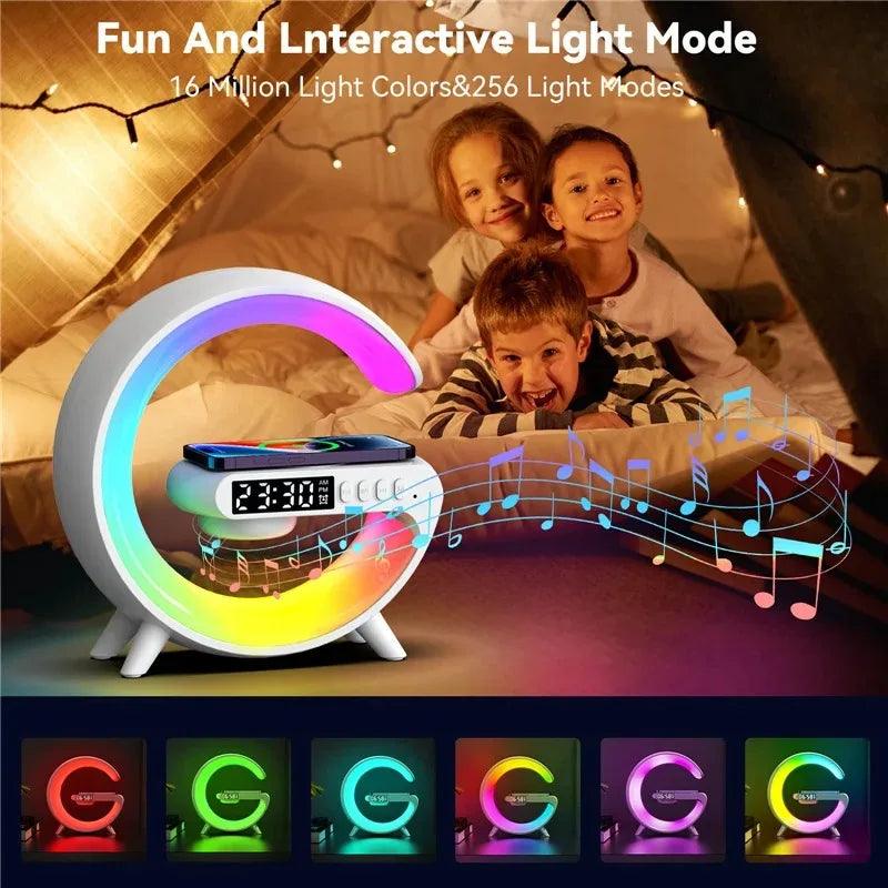 Wireless Charger Pad Stand Speaker TF Card RGB Night Light Lamp Alarm Clock Fast Charging Station Dock for iPhone Samsung Xiaomi - Shopylife