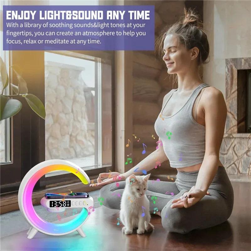 Wireless Charger Pad Stand Speaker TF Card RGB Night Light Lamp Alarm Clock Fast Charging Station Dock for iPhone Samsung Xiaomi - Shopylife