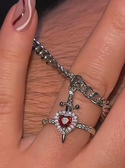 (reverso) Gothic Punk One Arrow Through The Heart Creative Two Color Couple Necklace Red Rhinestone Heart Dagger Necklace Good Friend Gift Fashion Jewelry