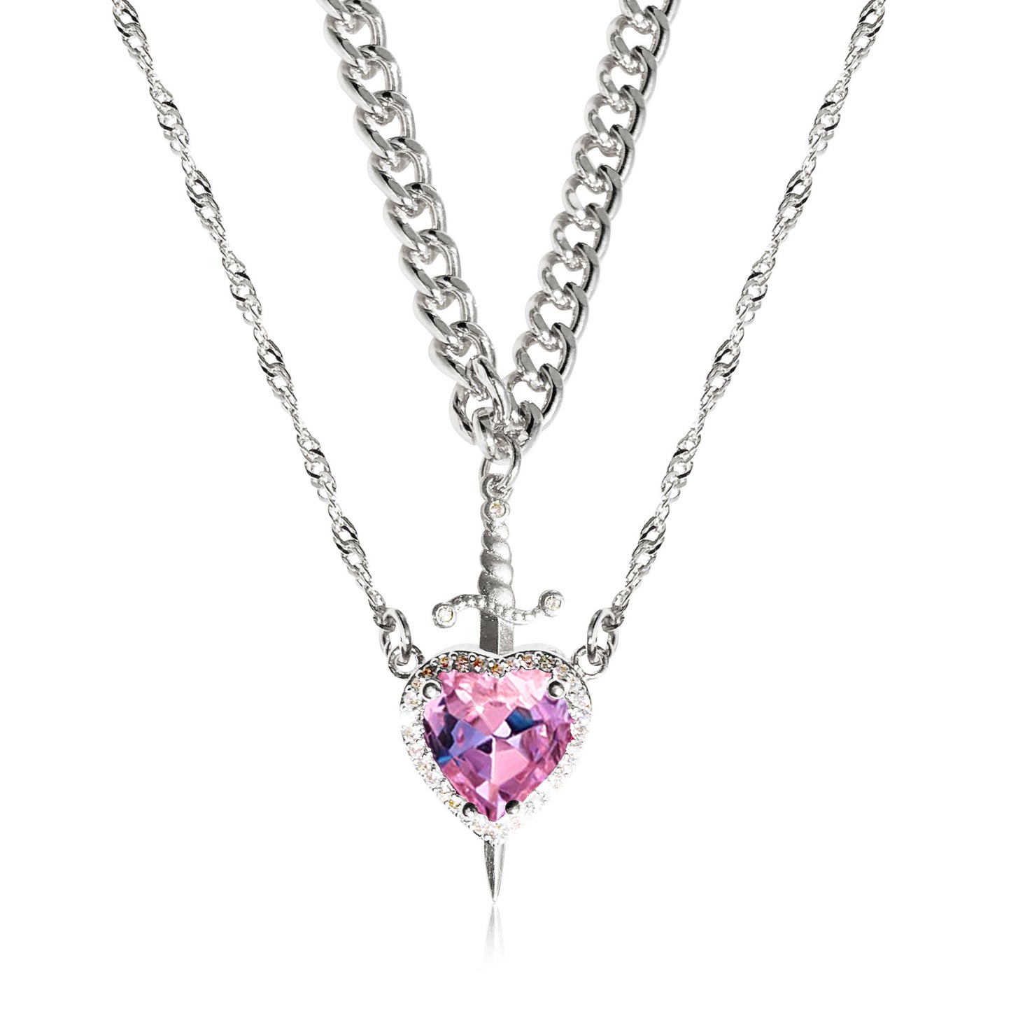 (reverso) Gothic Punk One Arrow Through The Heart Creative Two Color Couple Necklace Red Rhinestone Heart Dagger Necklace Good Friend Gift Fashion Jewelry