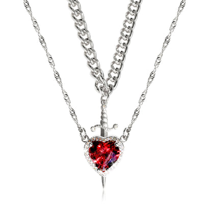 (reverso) Gothic Punk One Arrow Through The Heart Creative Two Color Couple Necklace Red Rhinestone Heart Dagger Necklace Good Friend Gift Fashion Jewelry
