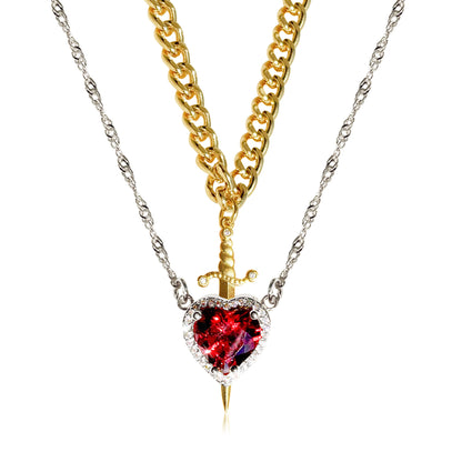 (reverso) Gothic Punk One Arrow Through The Heart Creative Two Color Couple Necklace Red Rhinestone Heart Dagger Necklace Good Friend Gift Fashion Jewelry