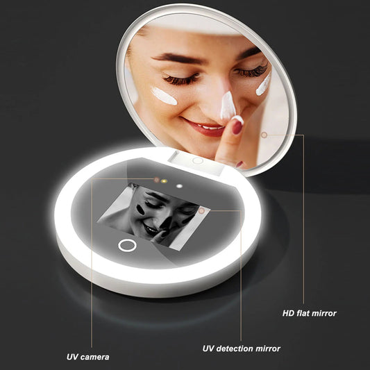 UV Mirror Sunscreen Testing Camera with Light 2X Magnification Travel Makeup 3.5in Pocket Size L - Shopylife