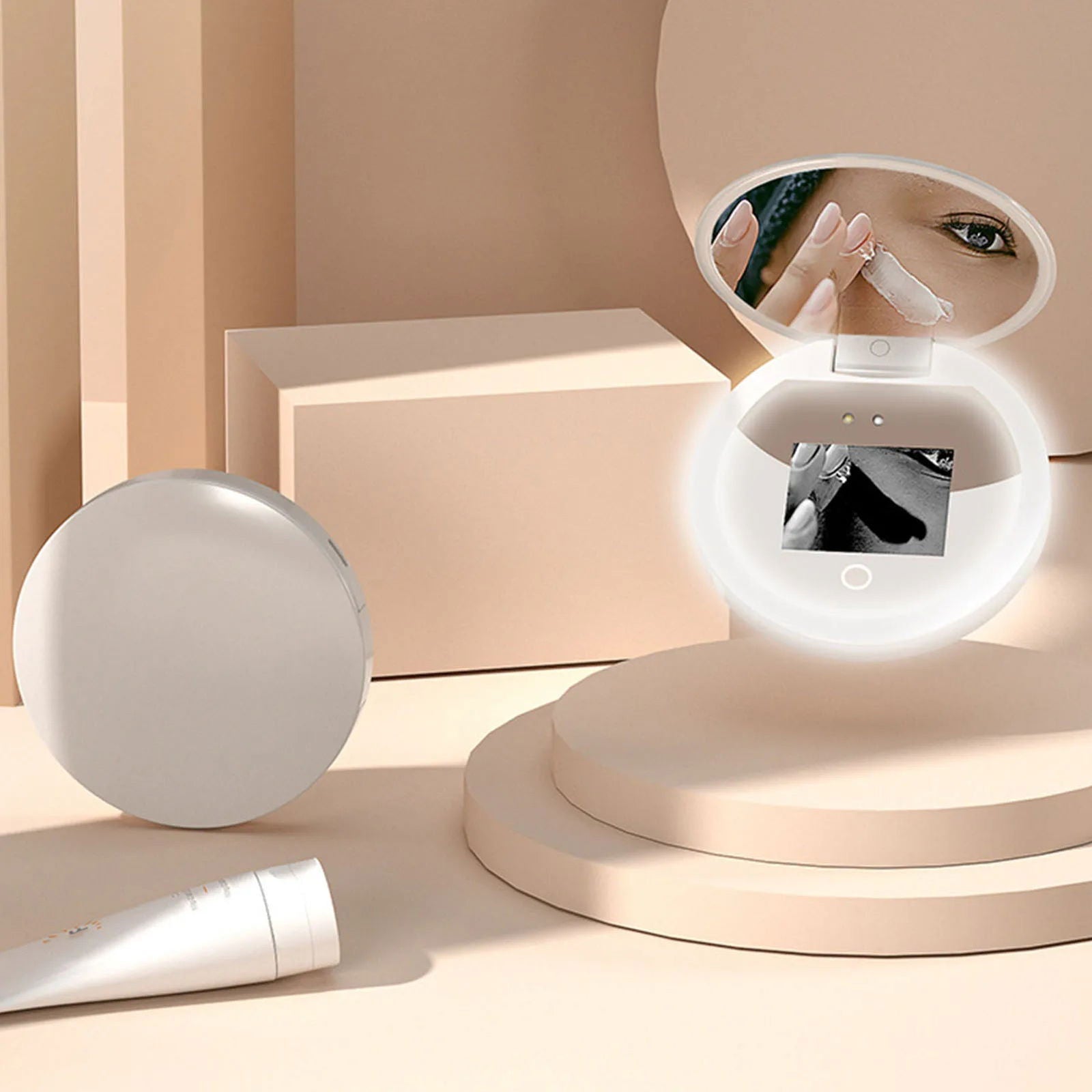 UV Mirror Sunscreen Testing Camera with Light 2X Magnification Travel Makeup 3.5in Pocket Size L - Shopylife